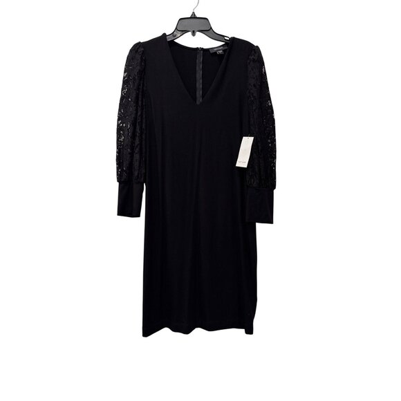 New Karen Kane Women's Size L V-Neck Sheath Black Dress w/Lace Sleeve New Karen Kane Women's Size L V-Neck Sheath Black Dress w/Lace Sleeve